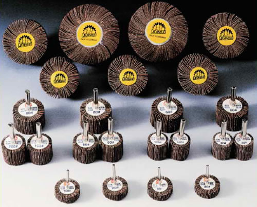 Abrasive flap wheels with shafts